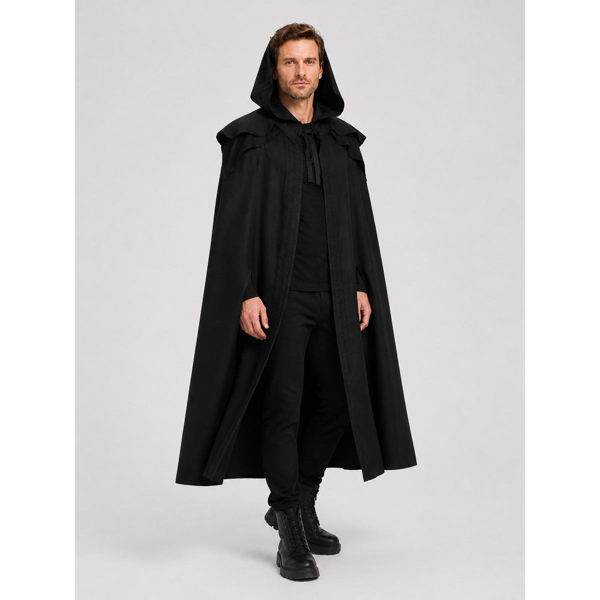 Long Gothic Black Hooded Cloak Cape Costume Capes detail