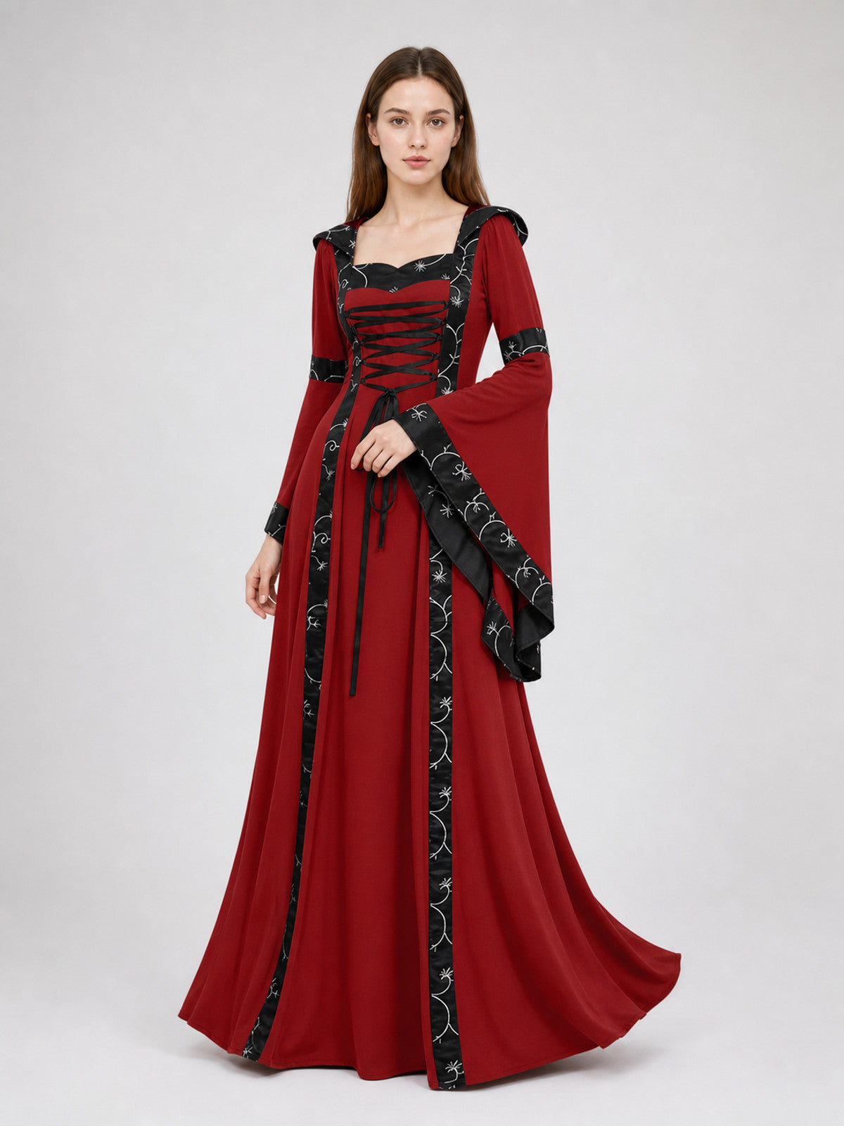 Gothic Medieval Hooded Lace-Up Dress