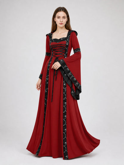 Gothic Medieval Hooded Lace-Up Dress