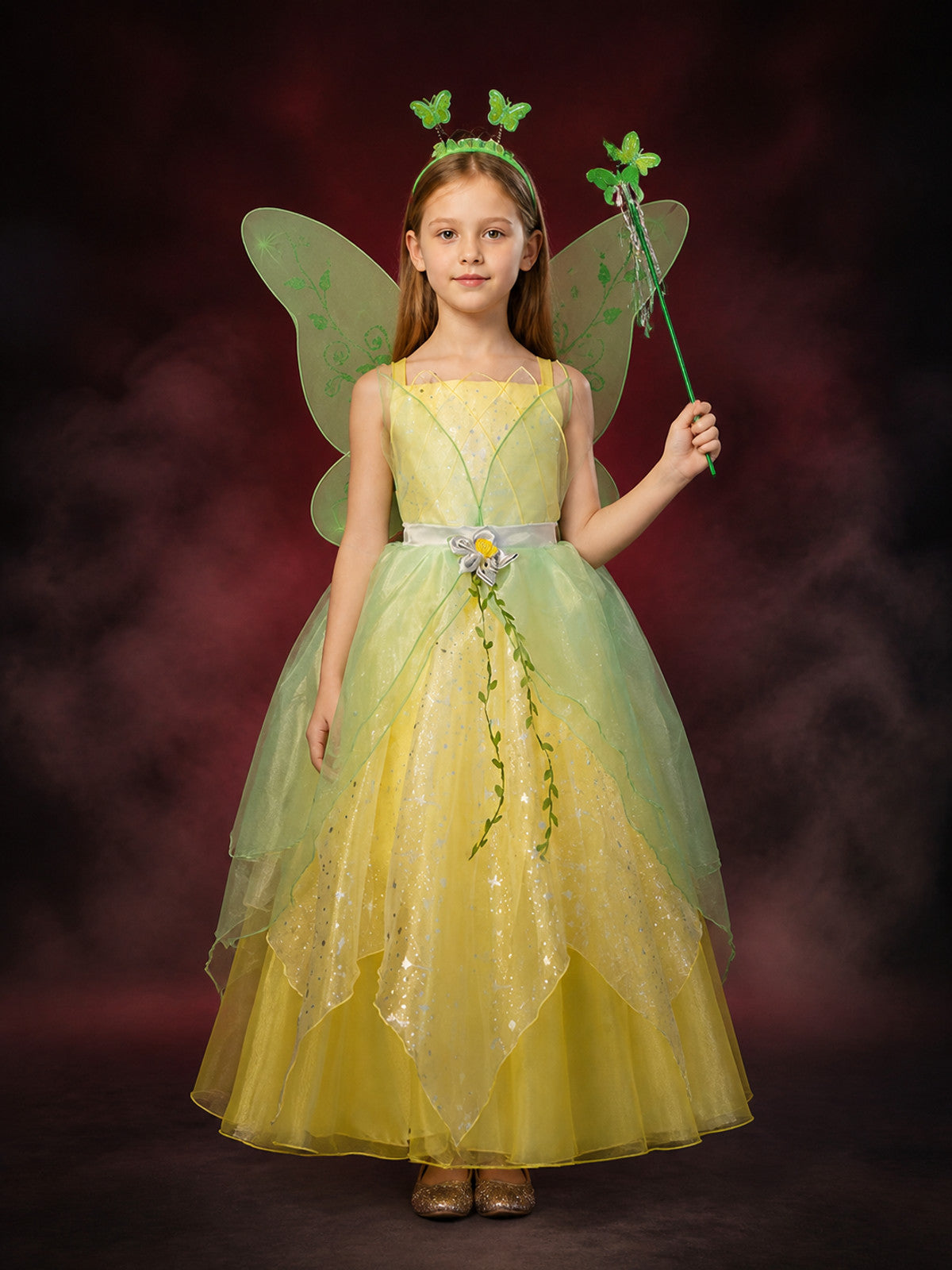 Girls' Princess Fairy Costume Set with Butterfly Wings, Strapless Gradient Tulle main product view