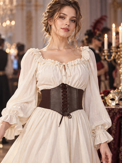 Wide dark brown corset belt with lacing and eyelets