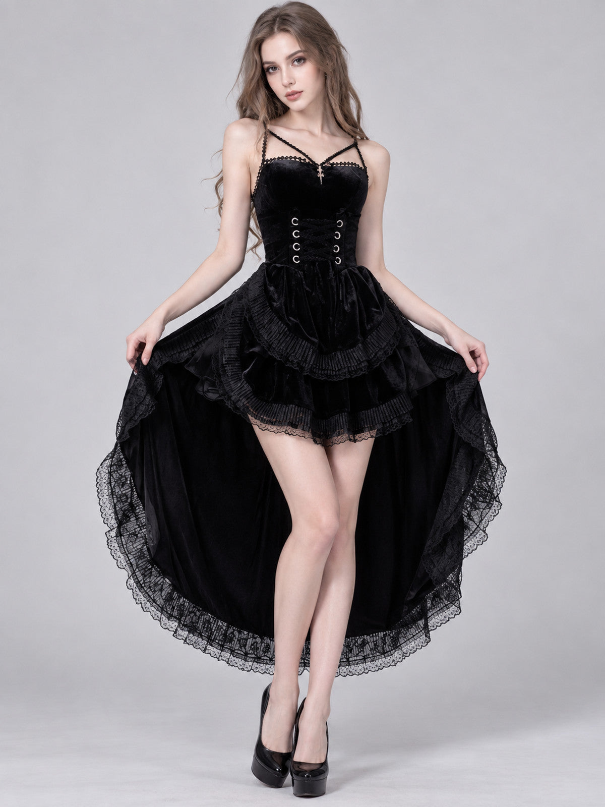 Black Halloween Dress with Lace and Corset Top