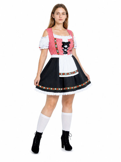 Bavarian Costume in Red-and-White Plaid with a Black Skirt