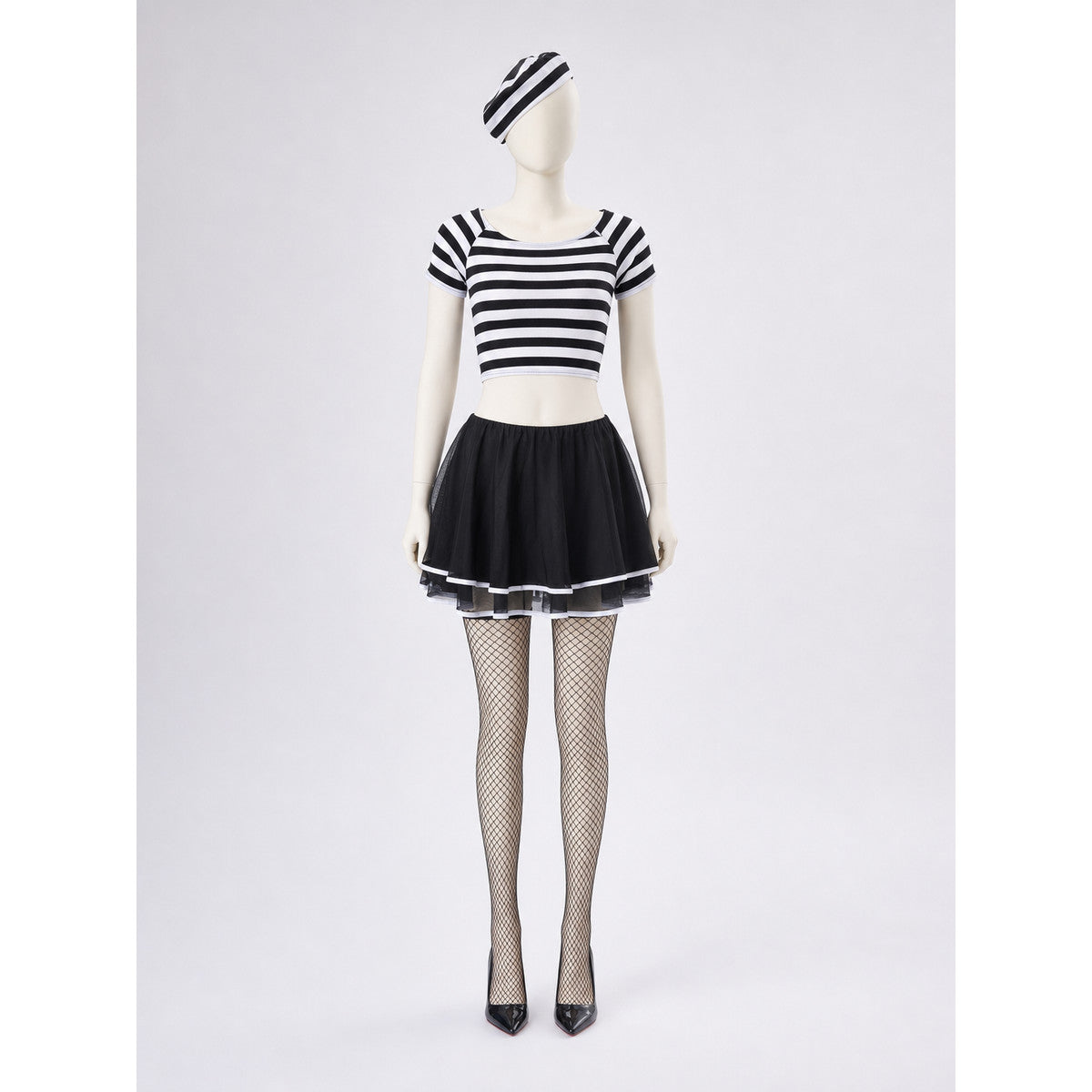 Black-and-White Striped Stage Costume with Skirt