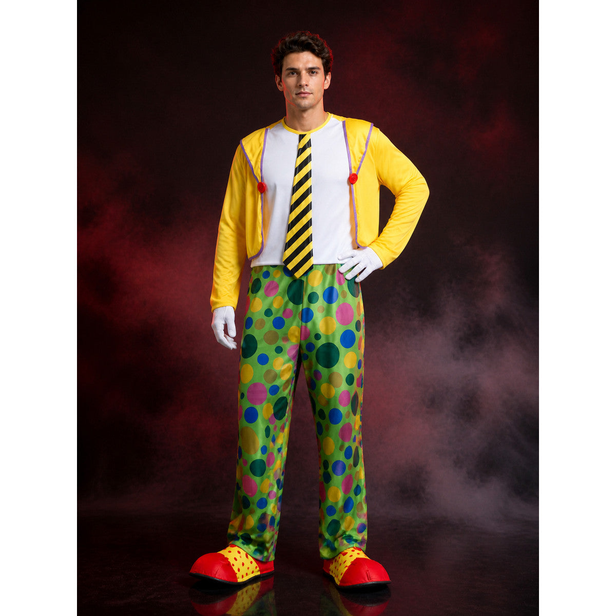 Unisex Clown Jumpsuit Costume Set with Vest & Tie, Halloween Outfit main product view