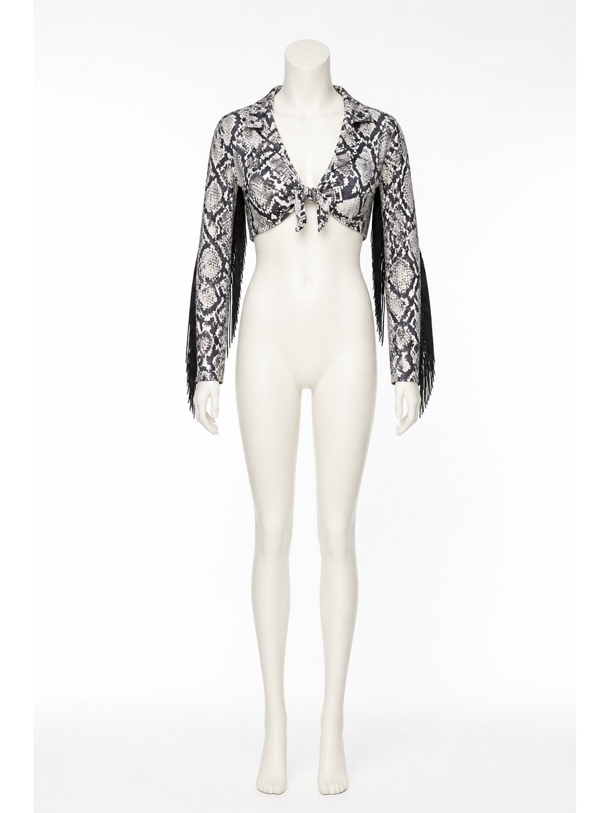 Cropped Jacket with Fringe and Snake Print