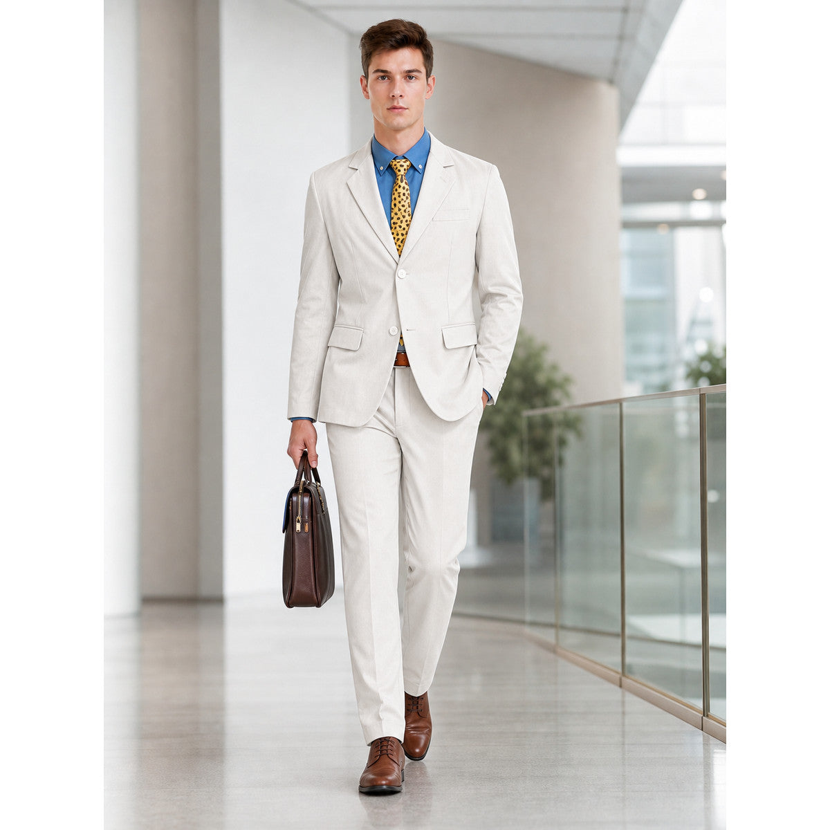 Trouser suit with shirt, suspenders, and tie lifestyle view