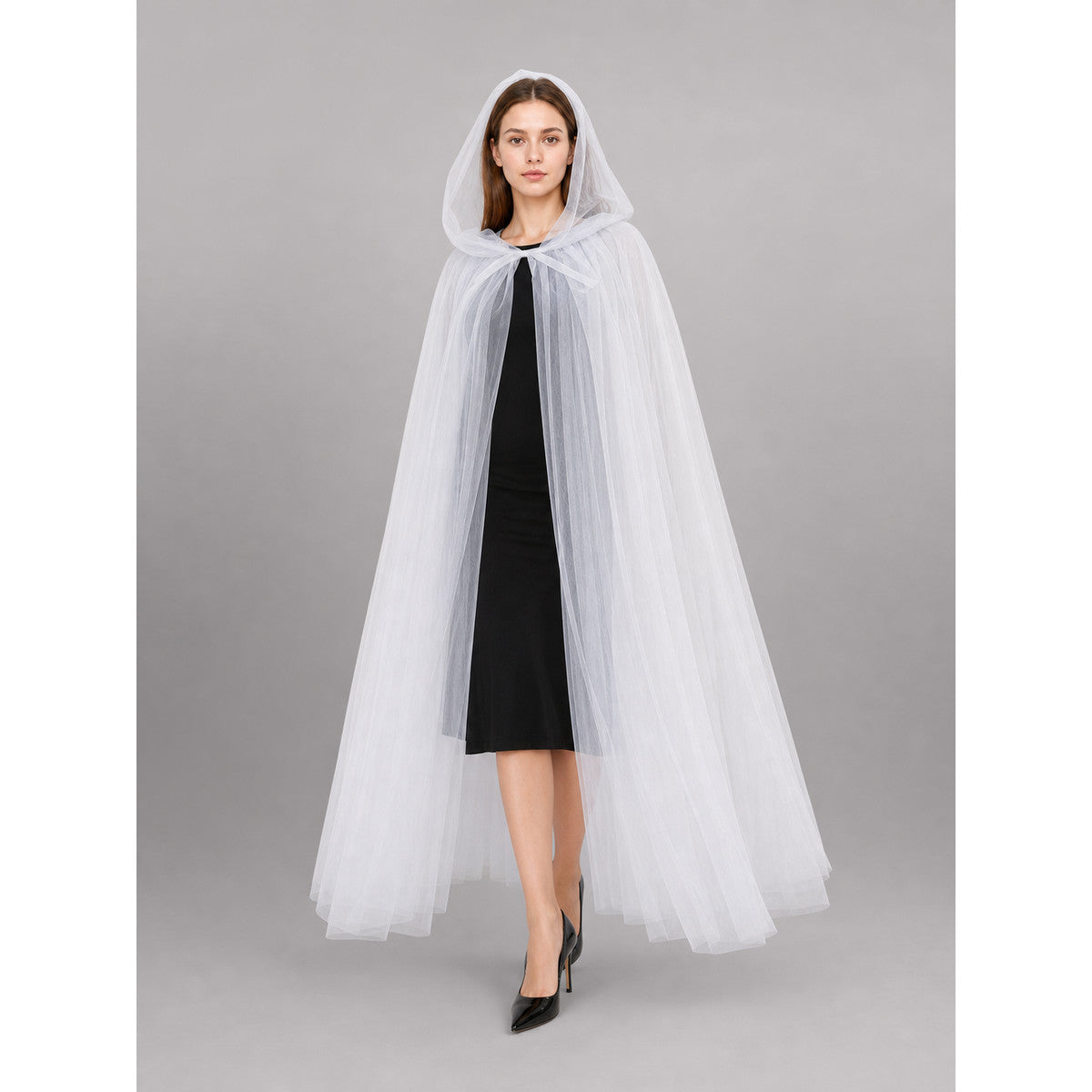Long White Hooded Carnival Cloak