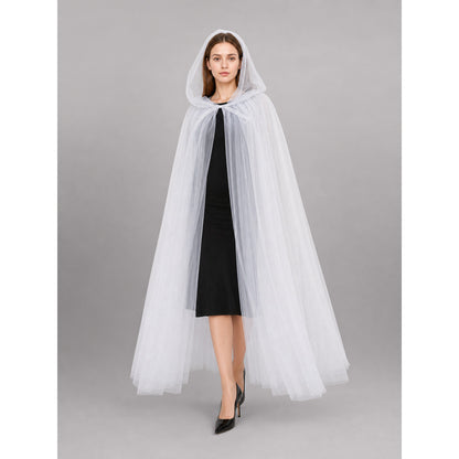 Long White Hooded Carnival Cloak