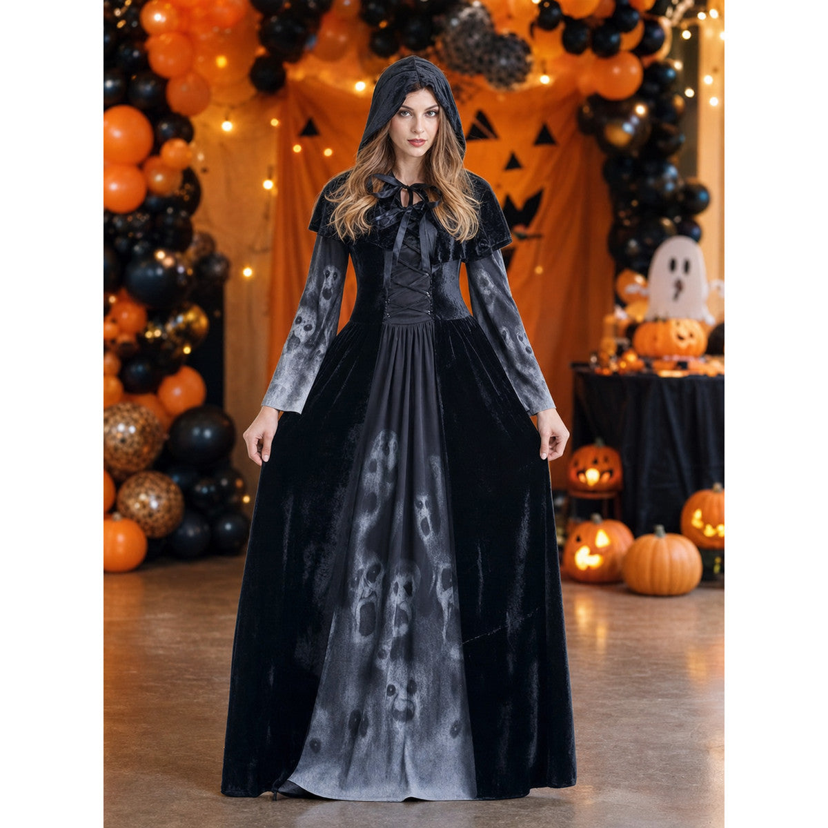 Halloween hooded skull print dress costume lifestyle