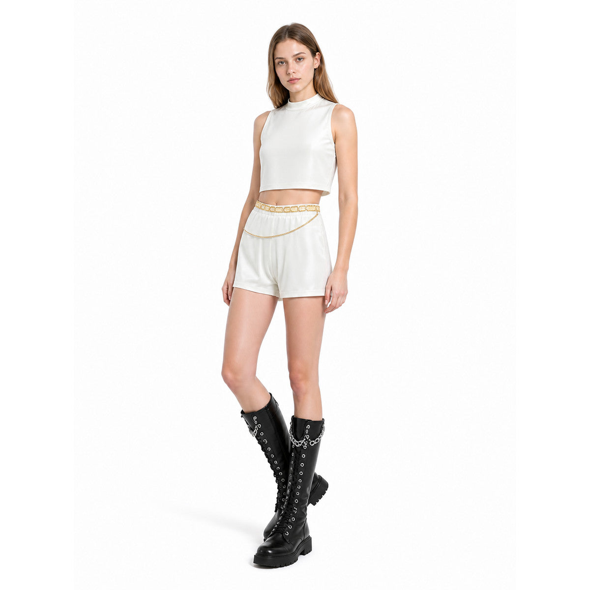 Children's Demon Hunter Stage Costume, White with Gold Costumes detail