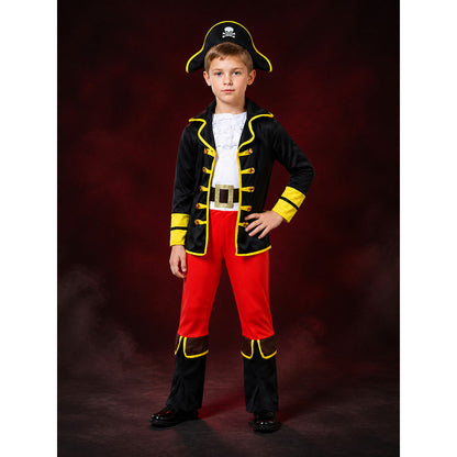 Boys Pirate Halloween Costume Set with Tricorn Hat and Skull Print main product view