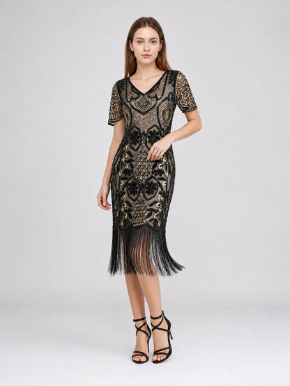Art Deco Cocktail Dress with Fringe and Sequins Costume Dresses detail