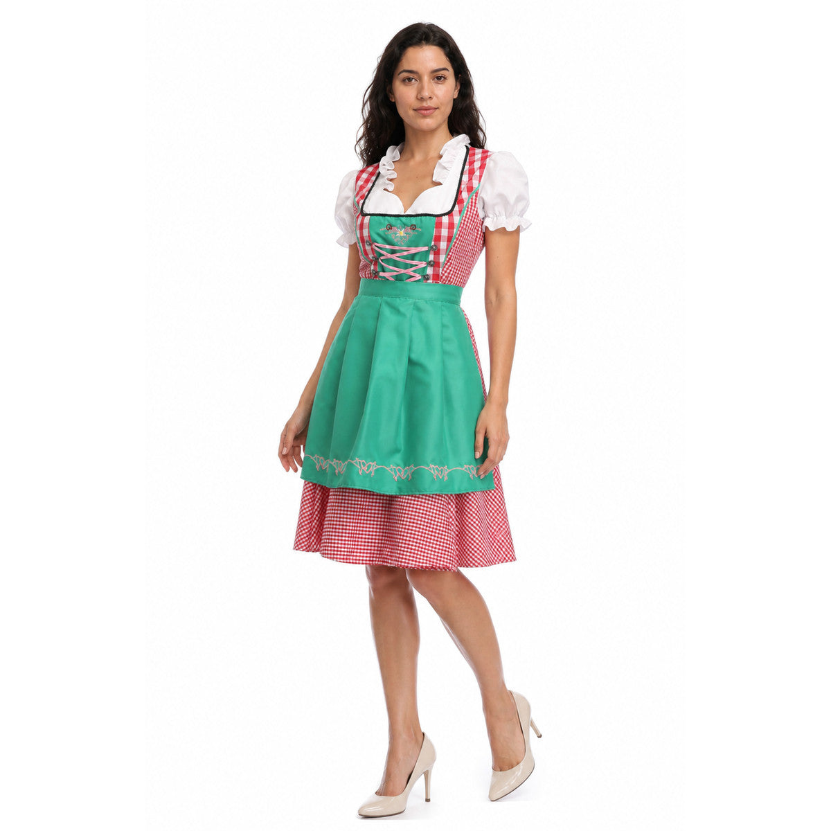 Checked Dirndl Dress with Apron for Oktoberfest Costume Dresses detail