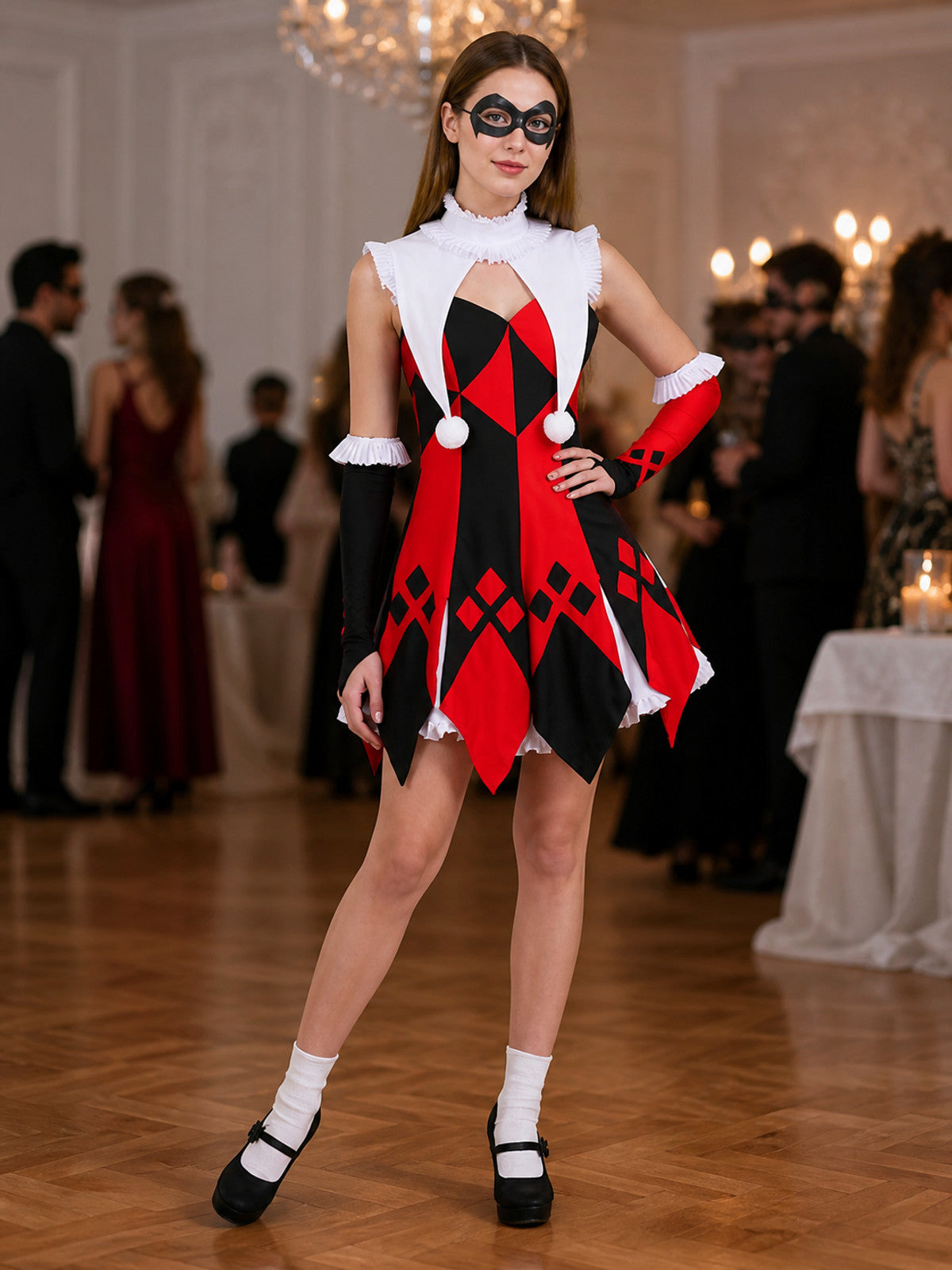Jester Costume Dress with Diamond Pattern lifestyle view