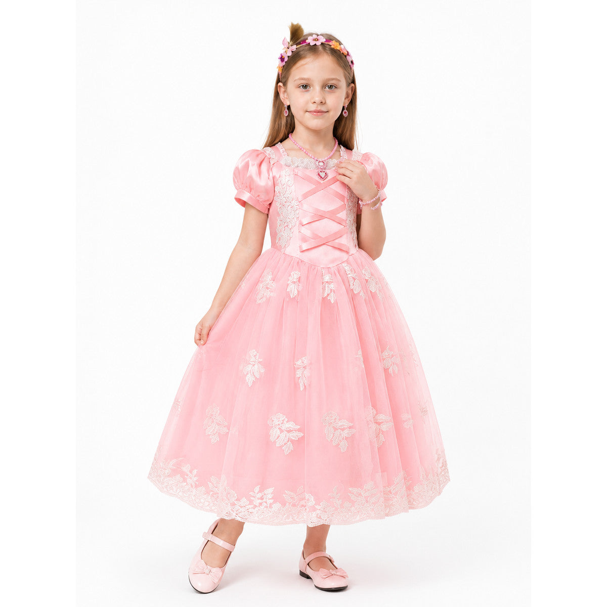 Pink Princess Dress with Headpiece and Jewelry