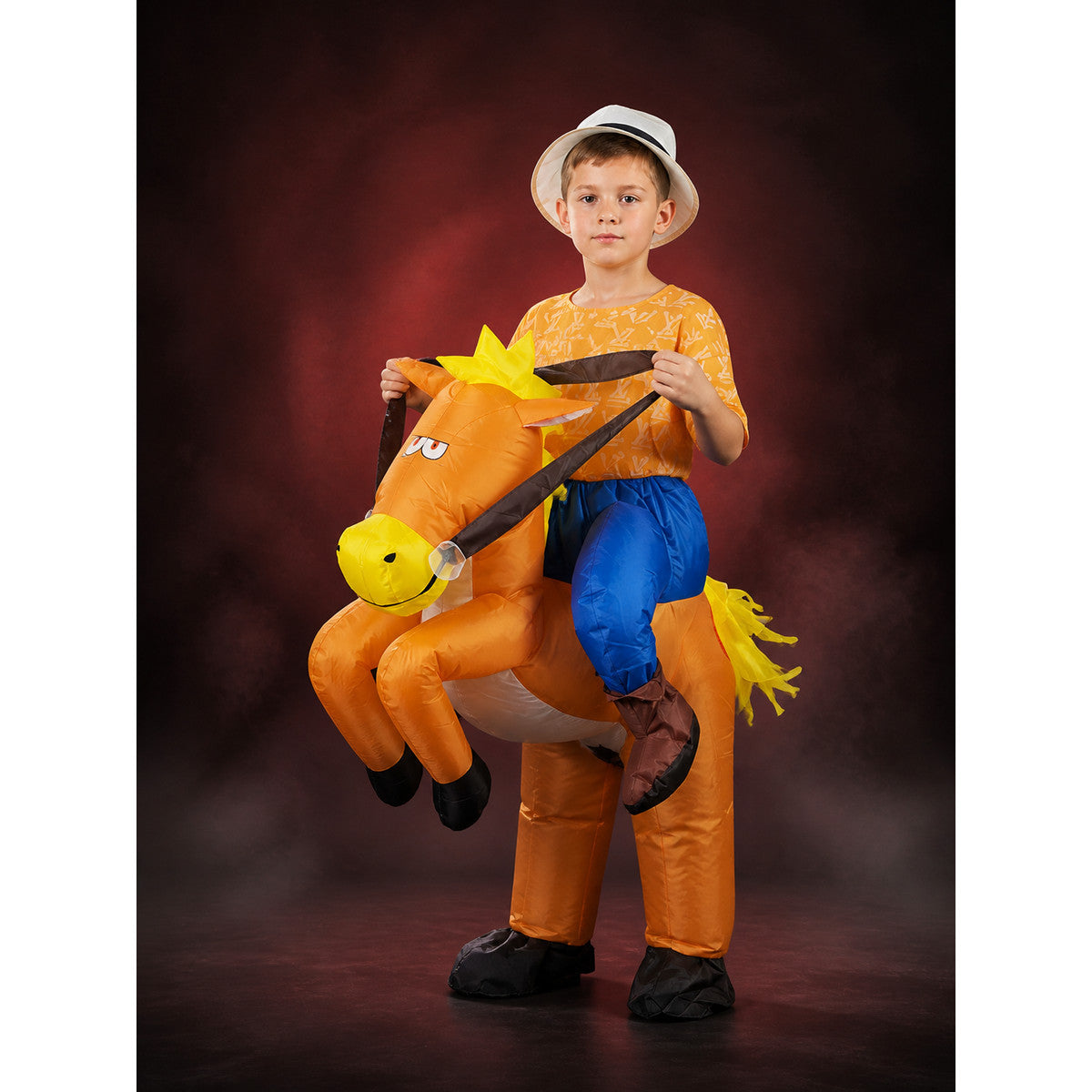 Kids Inflatable Horse Costume, Orange Yellow Halloween Party Outfit main product view