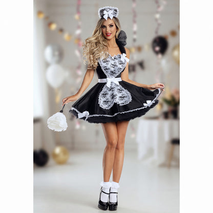 Cosplay Dress with Black-and-White Decor and Apron
