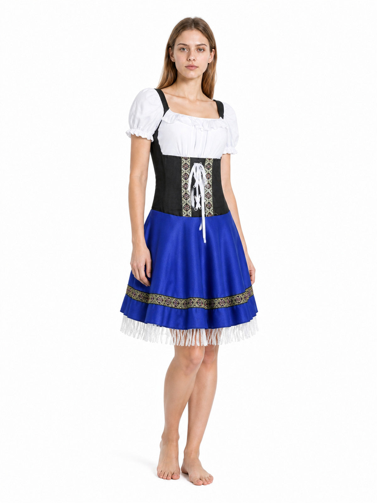 Dirndl Dress with a Corset and Full Skirt with Colorful Trim