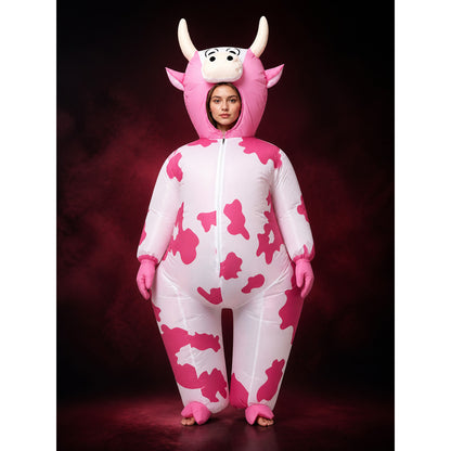 Pink Cow Inflatable Costume, Hooded Animal Outfit for Halloween Party main product view