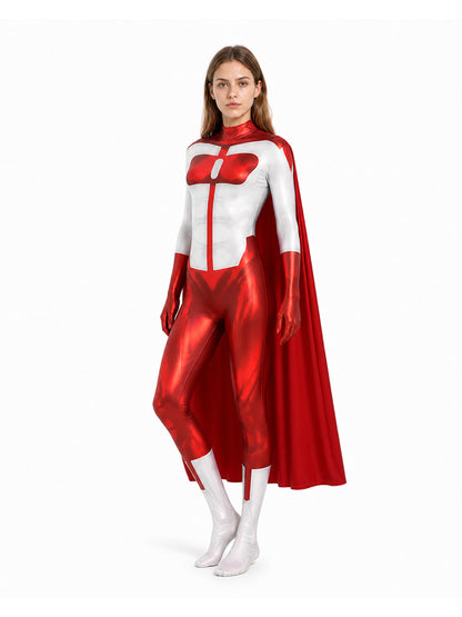 Cosplay Jumpsuit with Cape, Red and White Costume Capes detail