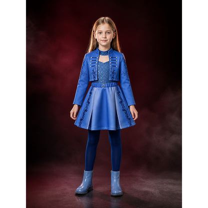 Girls' Blue Princess Costume Set with Sequined Vest, Jacket with Silver Trim main product view