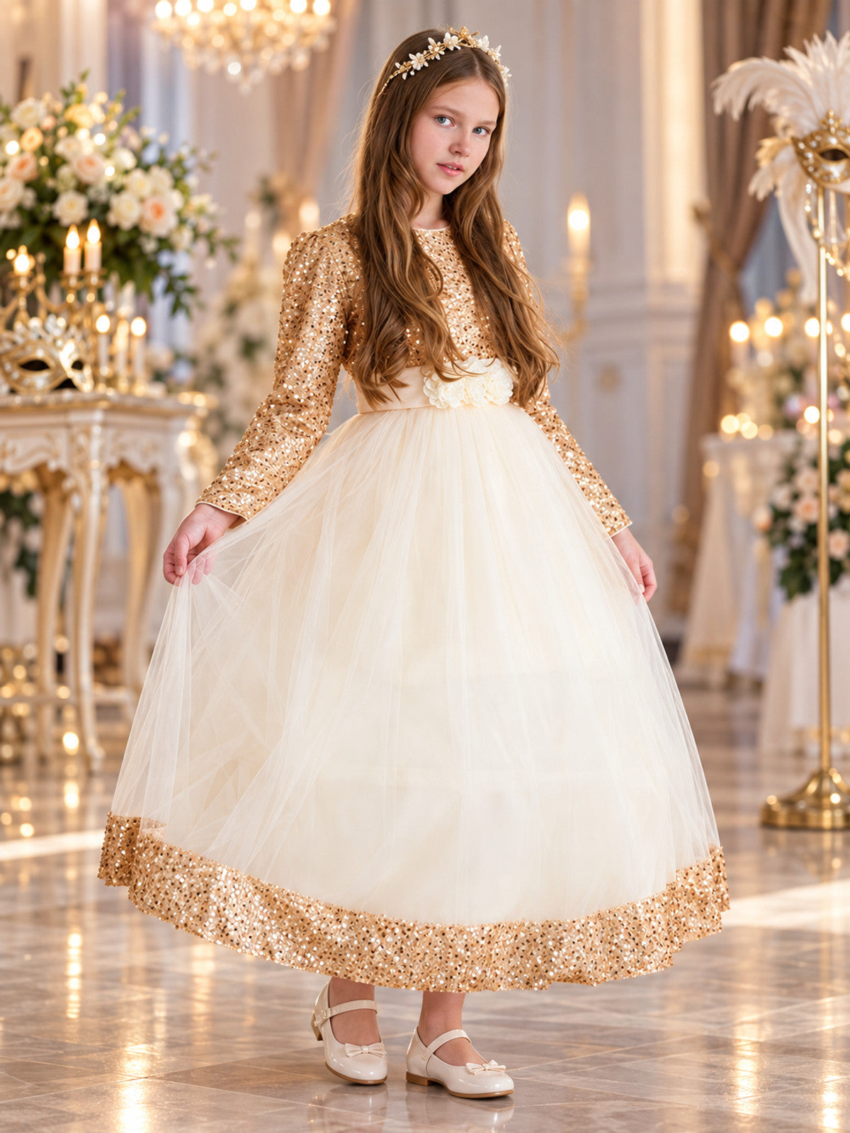 Formal Dress with Sequins and Fluffy Tulle Skirt