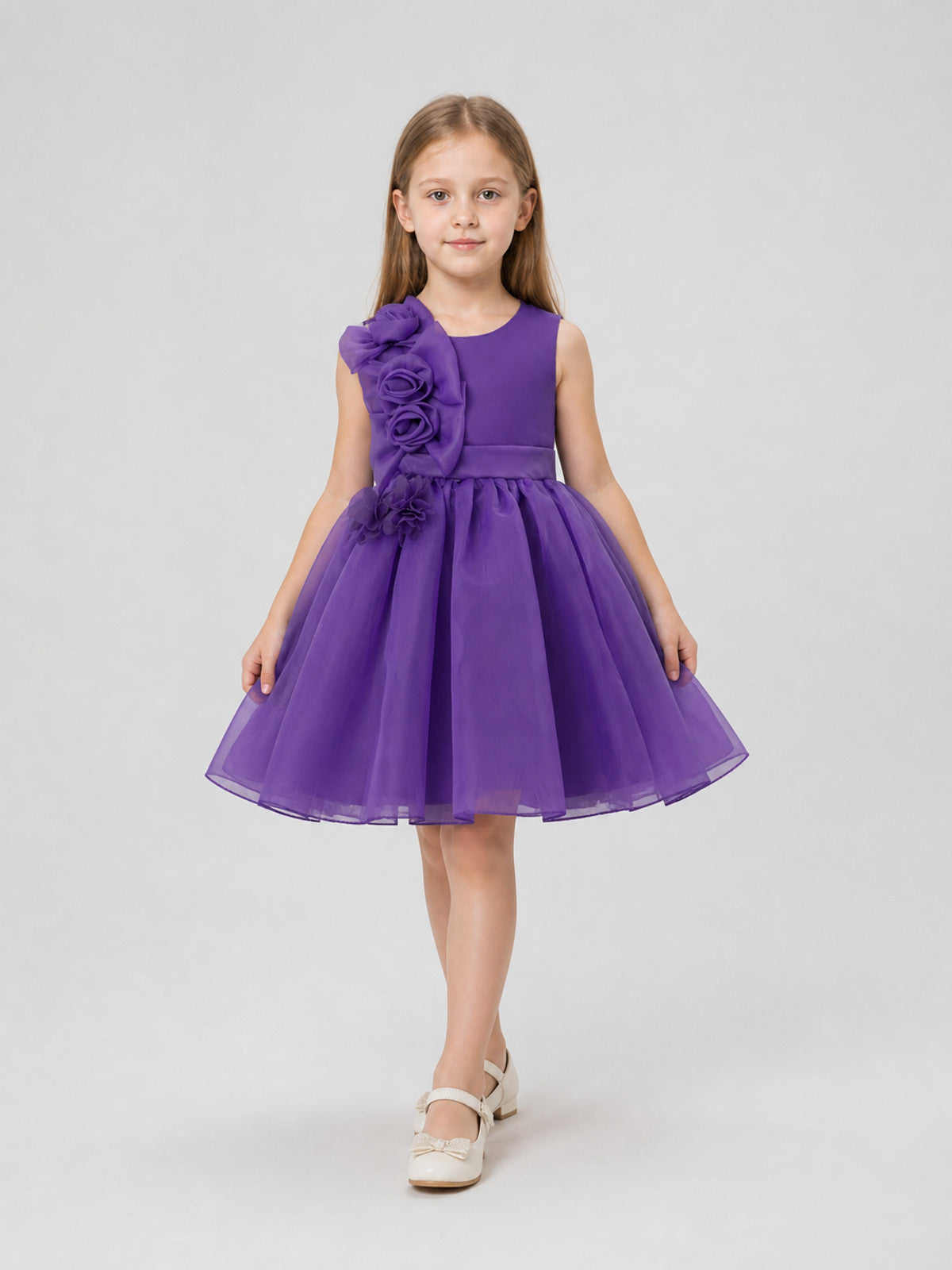 Purple Dress with Full Skirt and Flowers Costume Dresses detail
