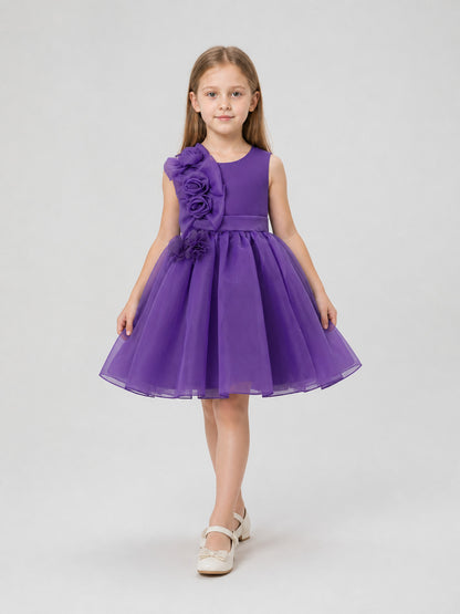Purple Dress with Full Skirt and Flowers Costume Dresses detail