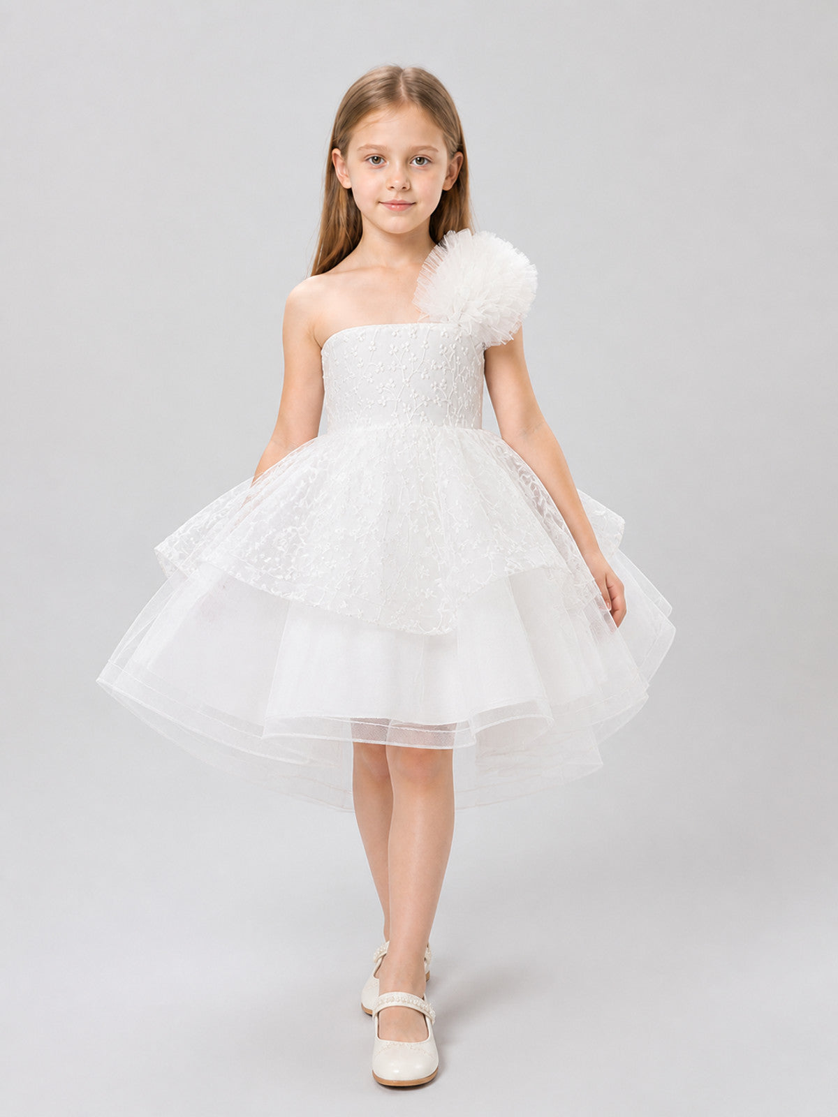 White Princess Dress for Girls with Lace and Tulle Costume Dresses detail