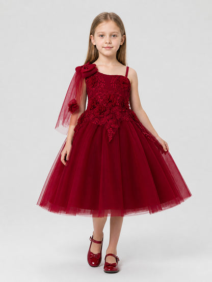 Burgundy children's tutu dress with lace and flowers Costume Dresses detail