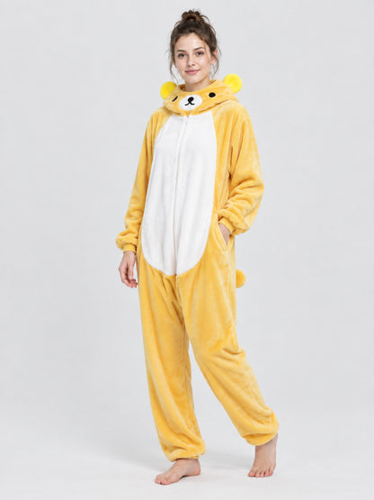 Yellow Flannel Hooded Pajama Jumpsuit with Ears
