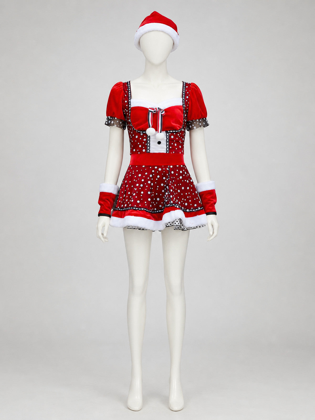 New Year's costume: red dress with black-and-white decoration Costume Dresses detail