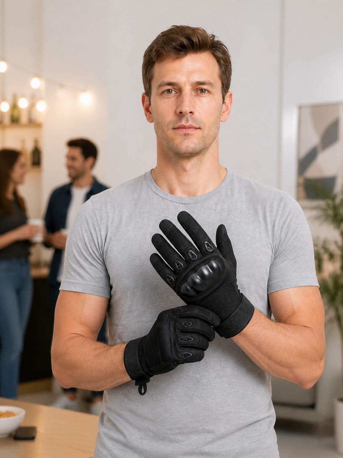 Black Protective Gloves with Knuckle Protection and Hook-and-Loop Fastener lifestyle view