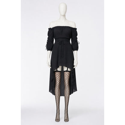 Black Off-the-Shoulder Dress with an Asymmetrical Hem Costume Dresses detail
