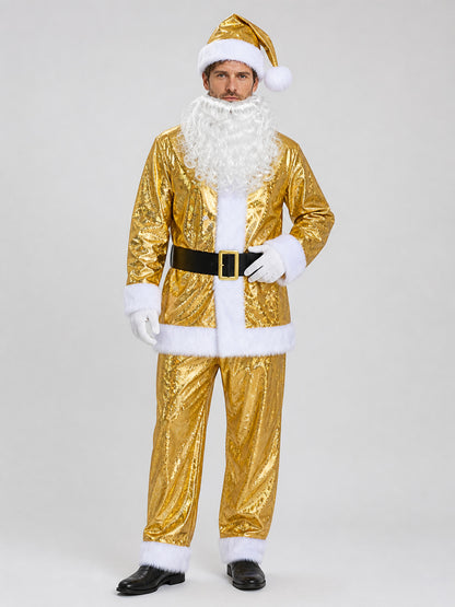 Gold Santa Claus Costume with Beard, Festive Set Costumes detail