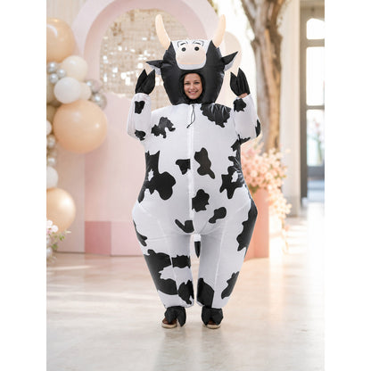 Cow costume jumpsuit with hood lifestyle view