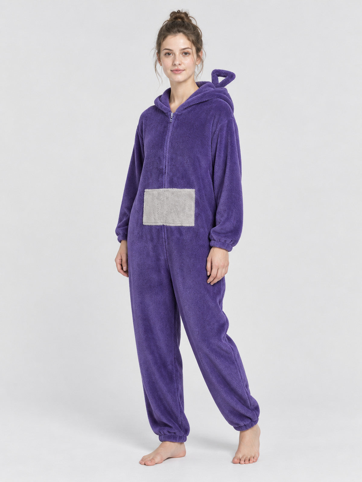 Purple Plush Hooded Jumpsuit Pajama with Zipper