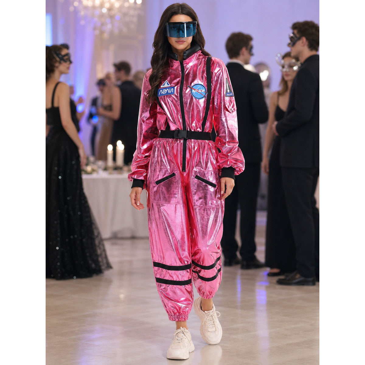 Pink Jumpsuit with Space Patches lifestyle view