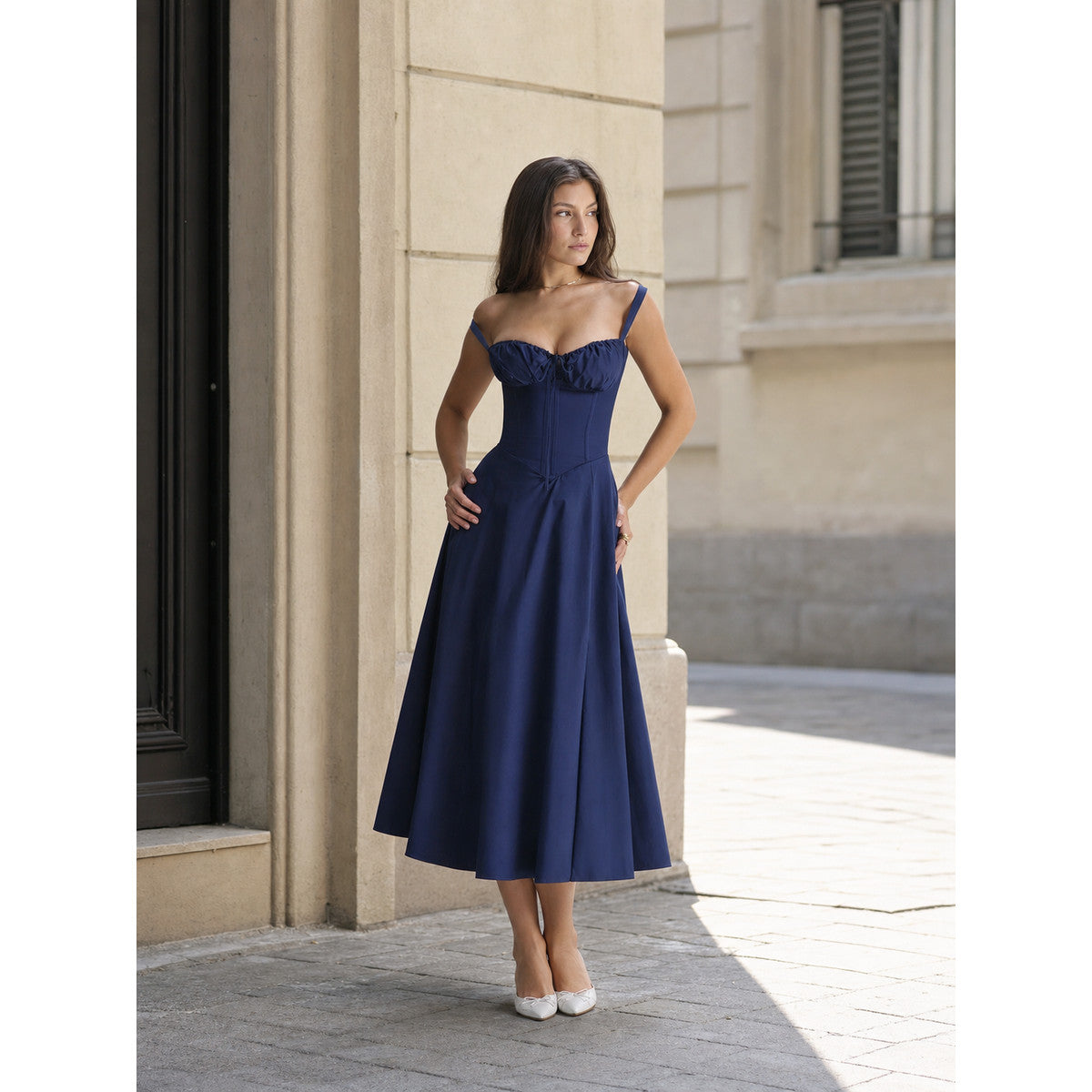 Women’s Dark Navy Strappy Dress with a Corset Bodice