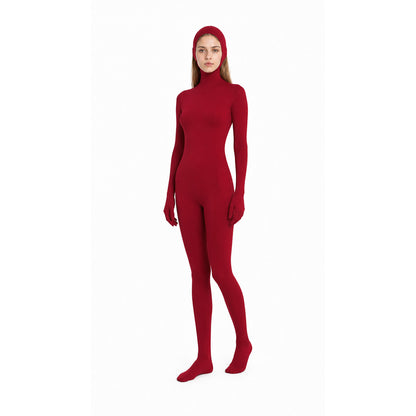 Burgundy Form-Fitting Hooded Costume Jumpsuit Costumes detail