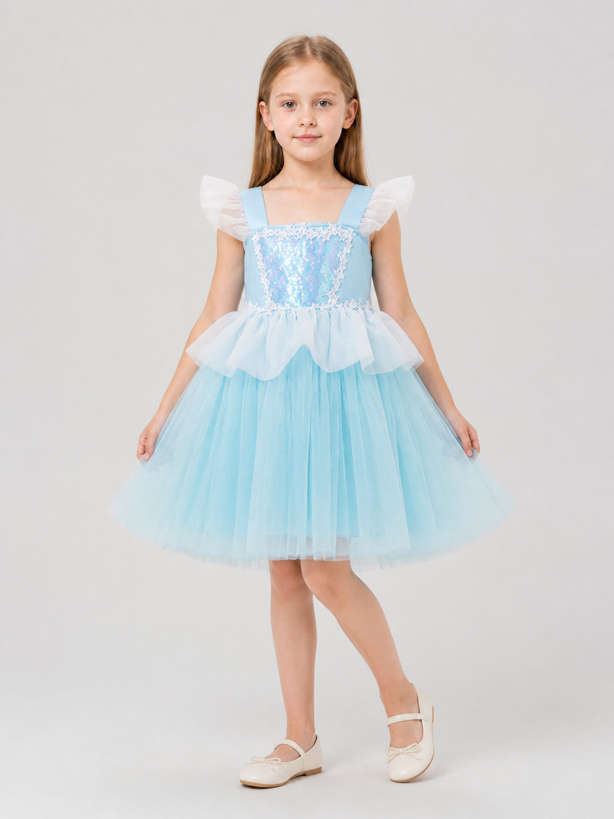 Light Blue Children's Tutu Dress with Lace and Sequins