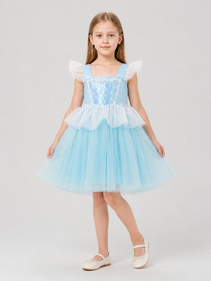 Light Blue Children's Tutu Dress with Lace and Sequins