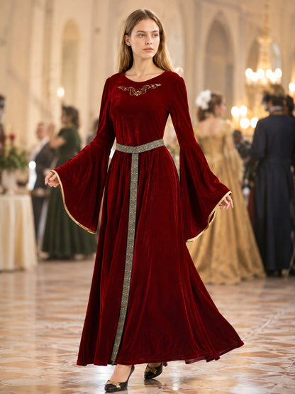 Burgundy Velour Costume Dress with Belt lifestyle view