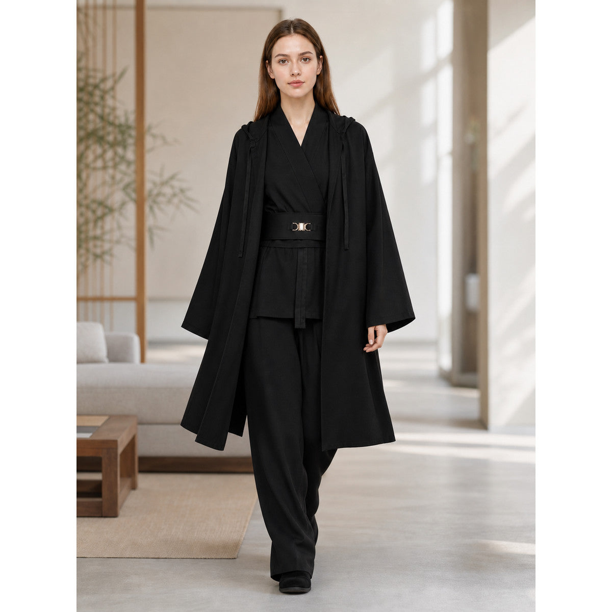 Cosplay Costume: Black Layered Outfit with Cloak