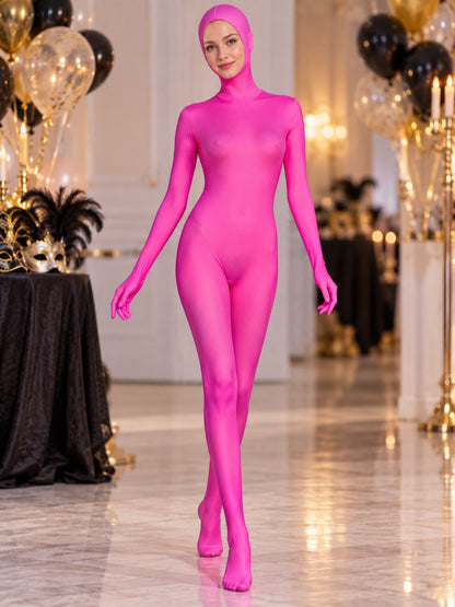 Bright Pink Zip-Up Costume Jumpsuit with Gloves