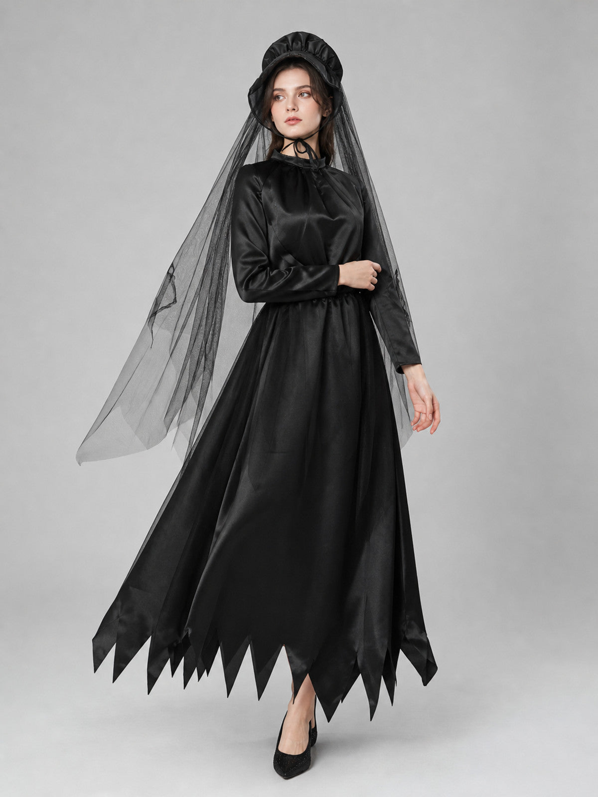 Witch Costume with Hat and Sheer Veil Costume Headwear detail