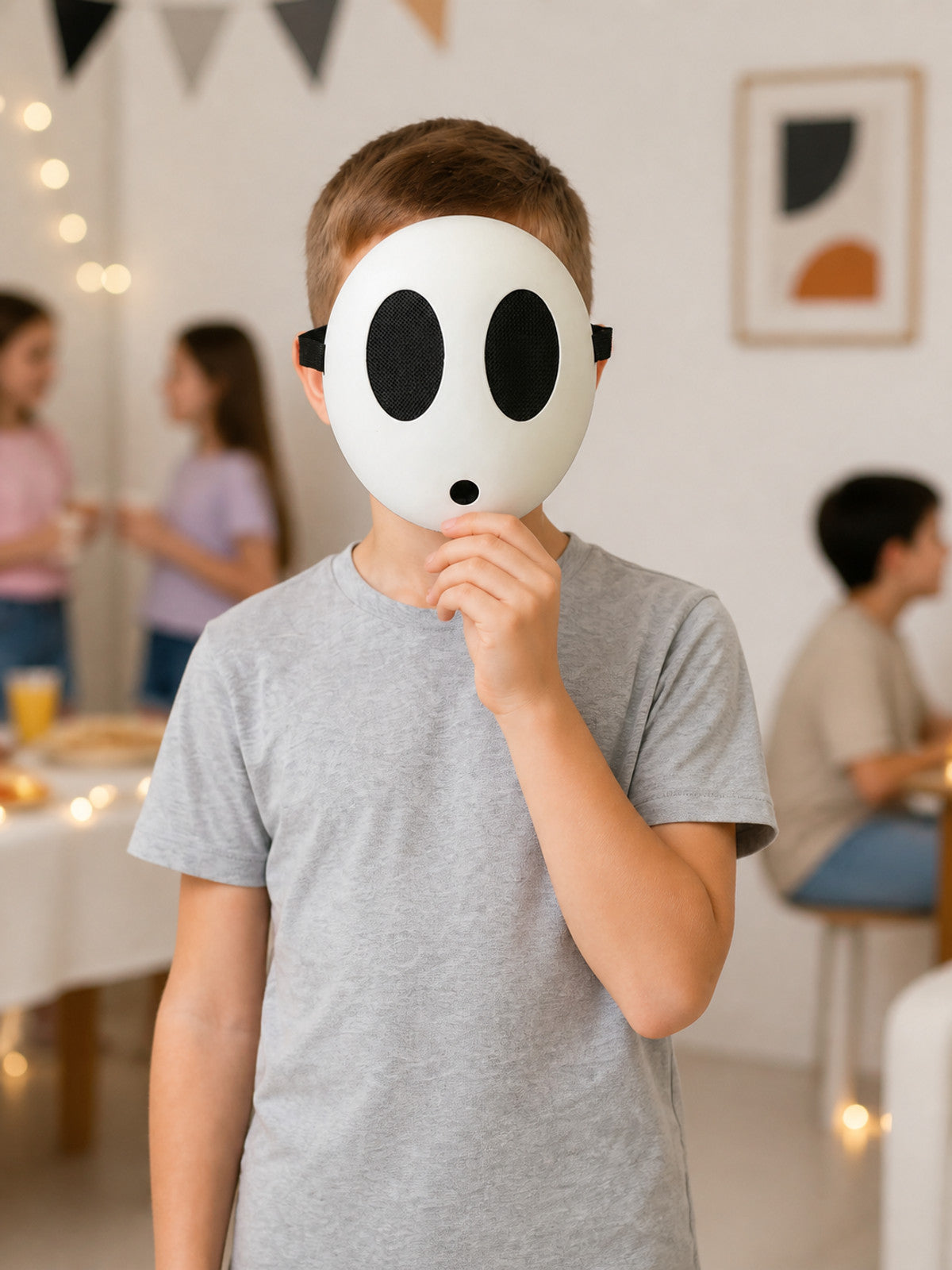 White Oval Carnival Mask for Halloween and Cosplay lifestyle view
