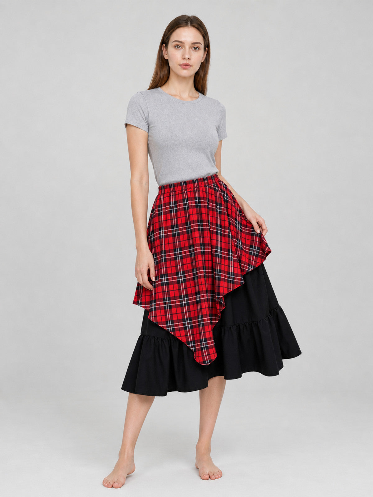 Tiered Asymmetrical Plaid Skirt product detail