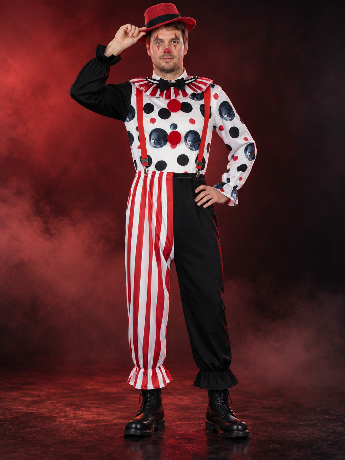 Polka Dot Clown Costume with Bow and Hat